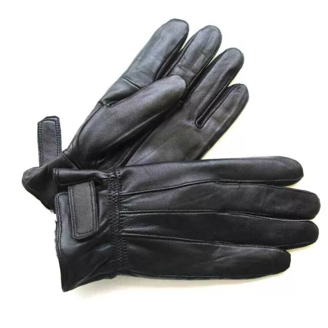 Mens Black Driving Leather Gloves Touch Screen Soft Fleece Lined Thermal Winter