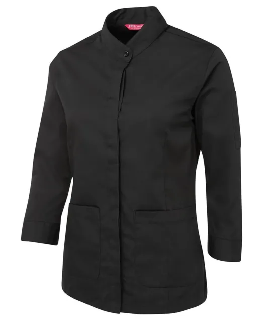 JB's Wear Ladies Mandarin Collar 3/4 Hospitality Black Shirt W/ Concealed Button 2