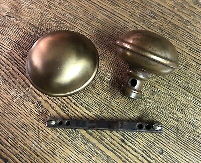 Pair Antique Stamped Brass Doorknobs With Banded Rims