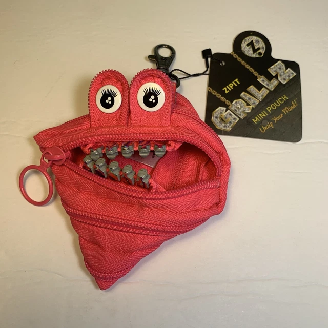 Zipit Grillz Small Zip Up Mini Pouch Coin Purse Key Chain Pink NEW