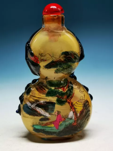 .Amazing Old Peking Unique Hand-painted Glaze“Natural Landscape”Snuff Bottle C76
