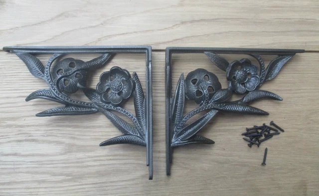 PAIR OF FLOWER  antique Vintage victorian style cast iron shelf brackets