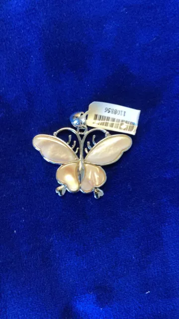 New Natural 15 ct Pink Shell Butterfly Pendant in Sterling Silver