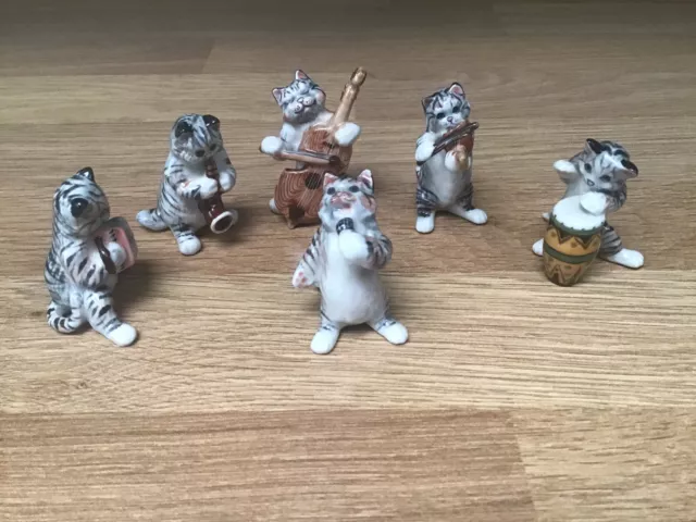 Vintage Porcelain Cat Orchestra 6  Miniature Figurines by Klima Collectable KYD