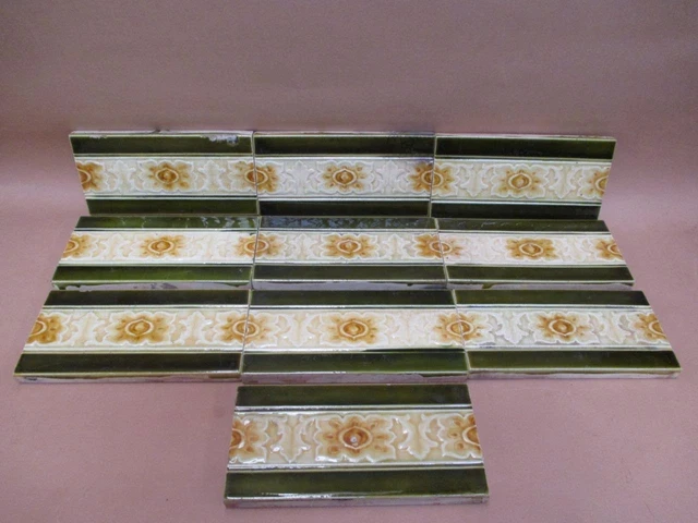 Tiles x8, Majolica, Art Nouveau, Art Deco, border tile, antique, vintage