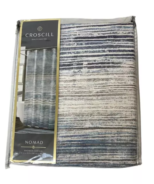 Croscill Shower Curtain Nomad 72x72” Blue Gray Tan Stripes Modern Contemporary