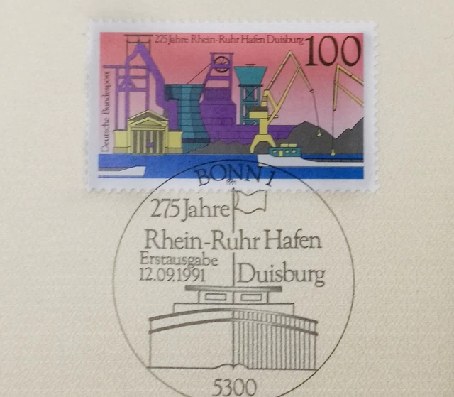 Ersttagsblatt *275 Jahre Rhein-Ruhr Hafen Duisburg* Stempel Bonn* 36/1991