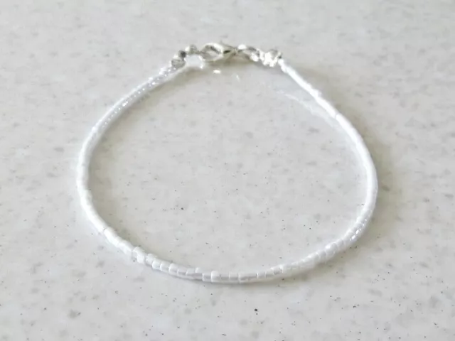 Pearly White Minimalist Seed Bead Friendship Bracelet / Boho Anklet / Necklace