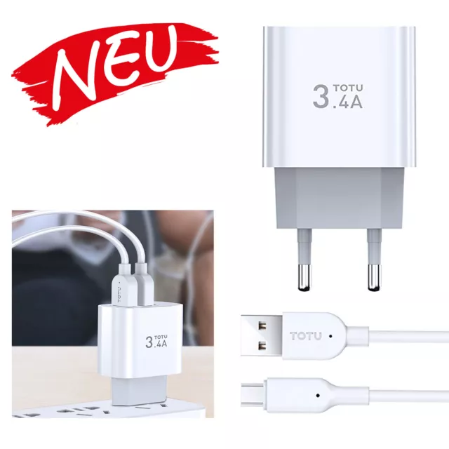 TOTU 3,4A Dual USB da Viaggio Caricabatteria Eu Spina Con 1m Bianco