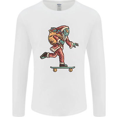 Funny Santa Clause Alien on a Skateboard Mens Long Sleeve T-Shirt