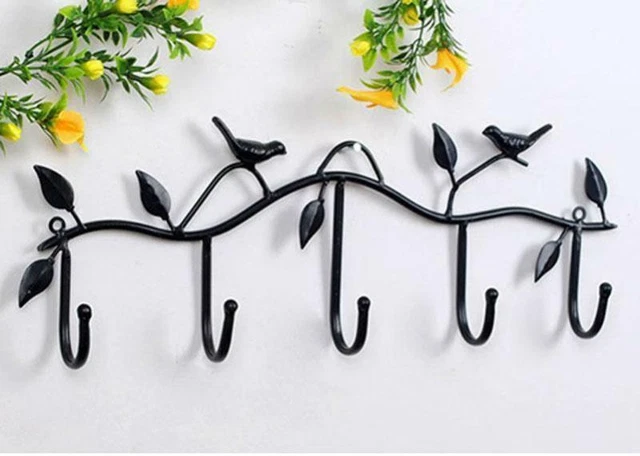 3 Colors Creative European Birds Iron Wall Hangers Coat Hat Rack With 5 Hooks