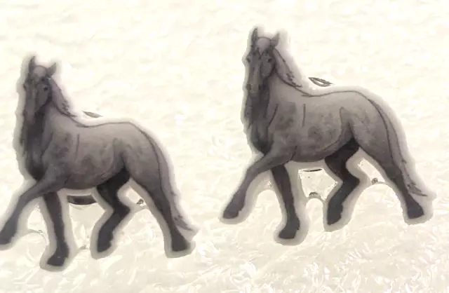 Horse Gray Teeny Tiny Flat Acrylic Post Stud Earrings Jewelry