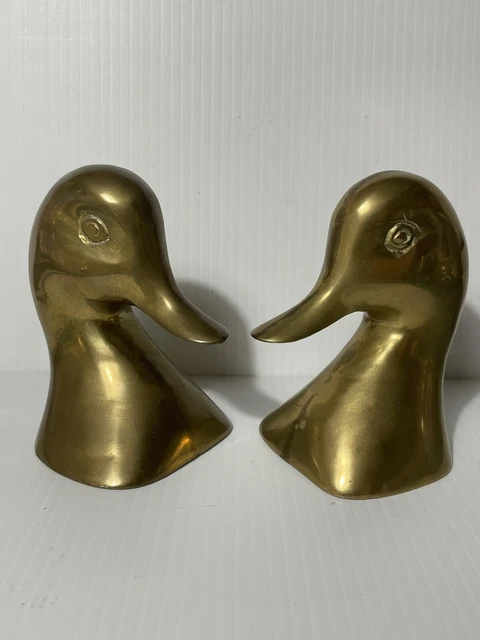 Vintage Ducks Solid Brass Bookend / Doorstop Pair Large