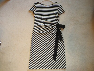 NWT AA STUDIO AA Stylish White & Black Short Sleeve Striped Dress w/Bow Size 8