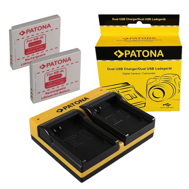 2x Batteria Patona + caricabatteria USB dual per Canon PowerShot SD30,SD300,SD40