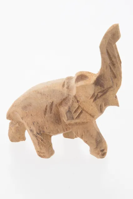 White Elephant Wood Carved Miniature Hand Craft Animal Figurine Sculptured Decor