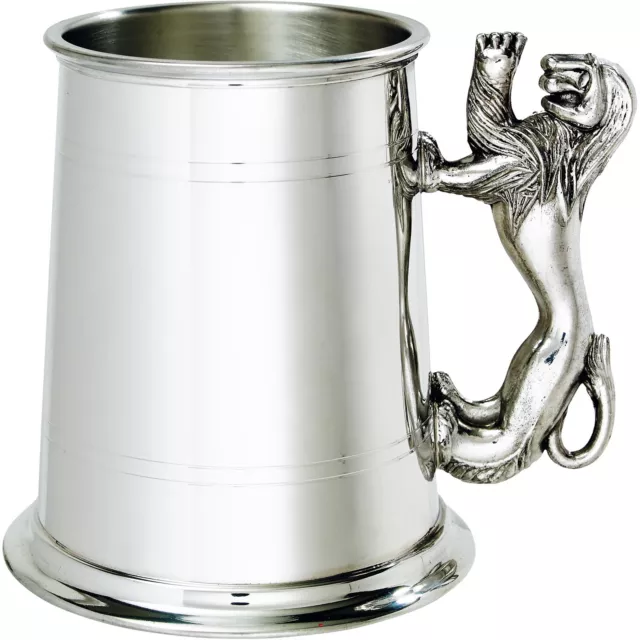 Pewter Tankard 1 Pint Plain Double Lines Lion Handle Perfect for Engraving