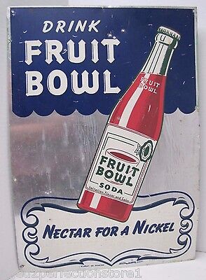 FRUIT BOWL Old Drink Soda Ad Sign NECTAR for a NICKEL MURRAY Co HOUSTON