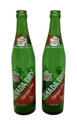 Canada Dry Ginger Ale Bottle Pop Soda Green Glass ACL 16 oz Money Back Vintage 2
