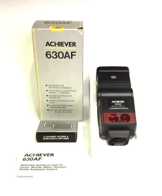 ACHIEVER 630AF Electronic Flash For Pentax PZ10 & AF Cameras - Filters & Manual