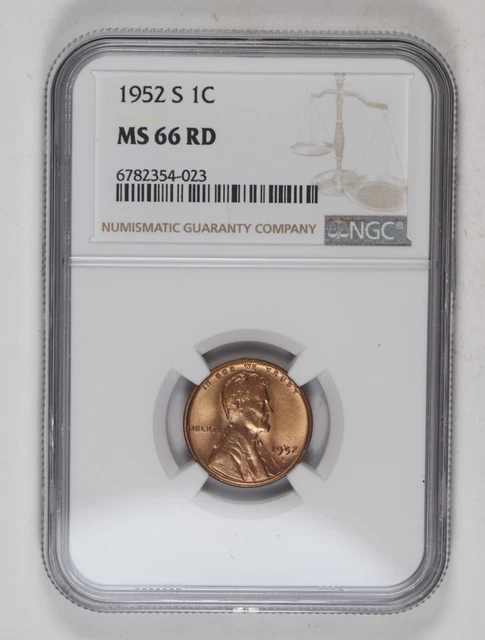 1952 S NGC MS66RD Lincoln Wheat Cent 1c