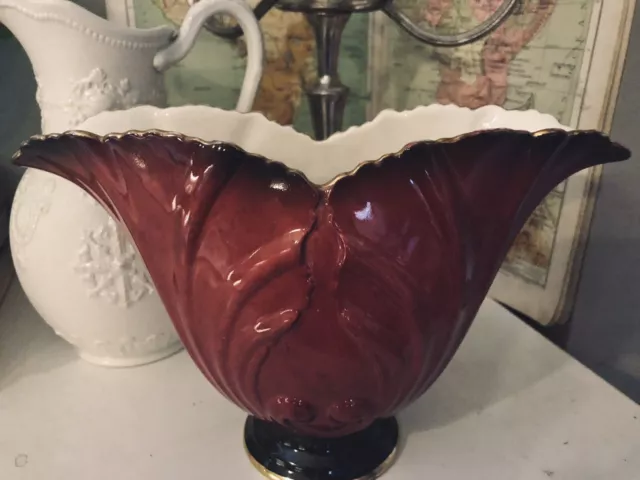 Vintage Carlton Ware Vase Rouge Royal Flared Ceramic Gilded Edge