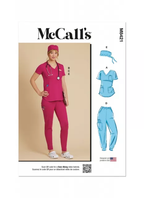 McCall's Easy SEWING PATTERN M8421 Misses' Knit Scrubs- Tops,Trousers,Jogger,Cap