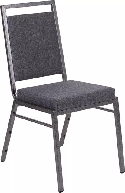 (10 PACK) Square Back Stacking Banquet Chair in Dark Gray Fabric w/ Silver Frame