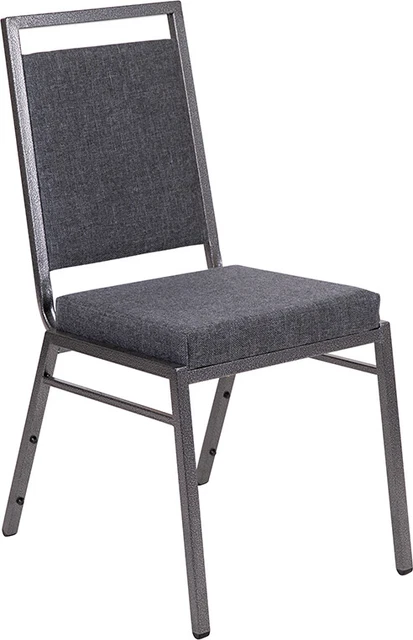 (10 PACK) Square Back Stacking Banquet Chair in Dark Gray Fabric w/ Silver Frame