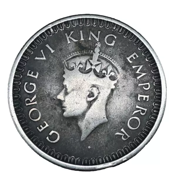 British India 1942 1 Rupee .500 Silver Coin, King George VI  KM#557.1