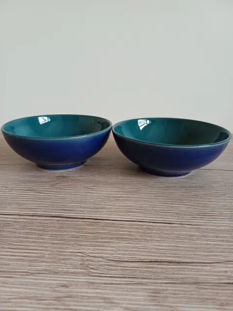 Denby Harlequin 6.5 inch Cereal Bowls X 2 - Green & Blue - Excellent