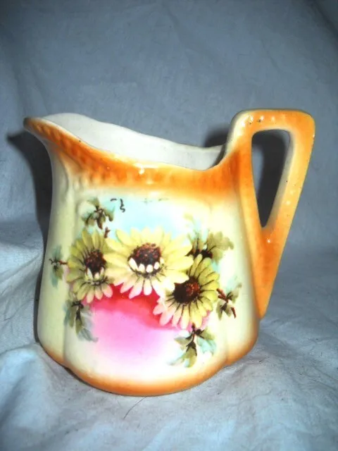 Vintage Pitcher Creamer Czechoslovakia With Flowers 3.5" Free Shipping