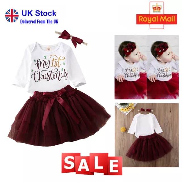 Baby Girls My First Christmas Outfits Infant Romper Tutu Dress Set Xmas Clothes