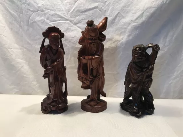 Vintage Hand Carved Wooden Oriental Chinese Sage Immortal Figures See Details