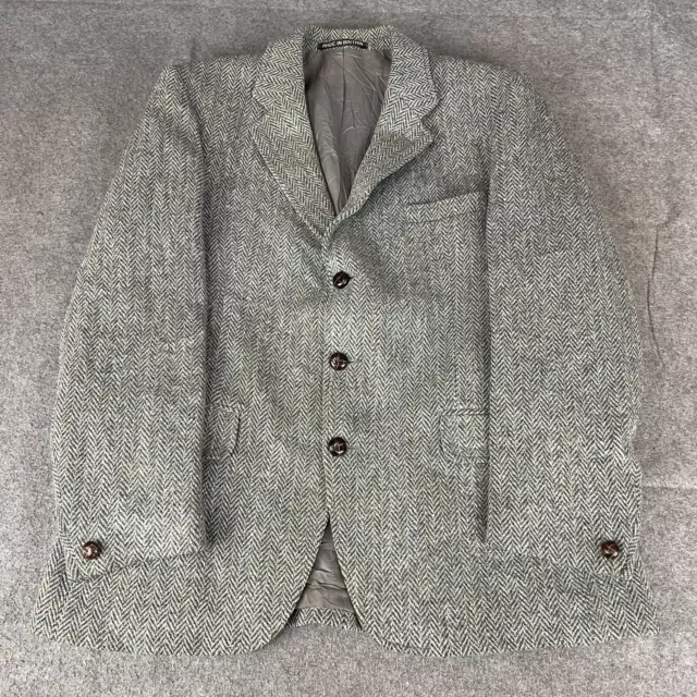 Vintage HARRIS TWEED Dunn Jacket Mens 40R Green Herringbone Weave Blazer Coat