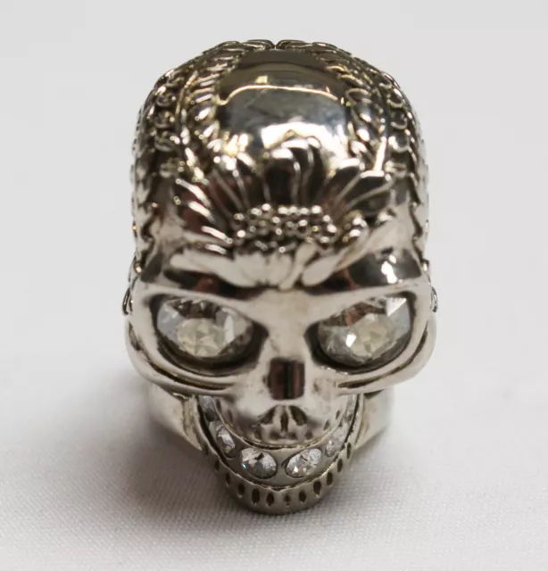 Alexander McQueen Women's Poppy Skull Ring JQ2 Silver IT:13 US:6.5
