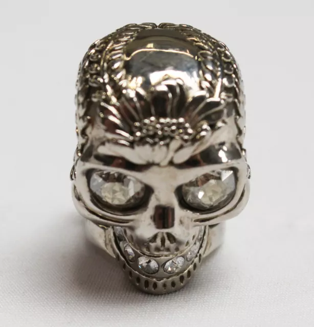 Alexander McQueen Women's Poppy Skull Ring JQ2 Silver IT:13 US:6.5 Alexander McQueen Women's Poppy Skull Ring JQ2 Silver IT:13 US:6.5