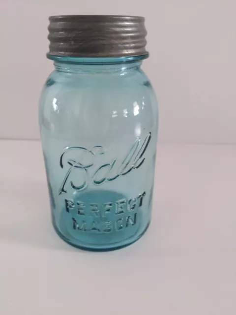 Vintage Blue Ball Perfect Mason Jar Canning Quart #15 Cottage Core Decor