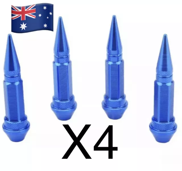 4X Blue Aluminium Spike Valve Stem Cap Alloy Car Tire Tyre Wheel Air Bike Bullet