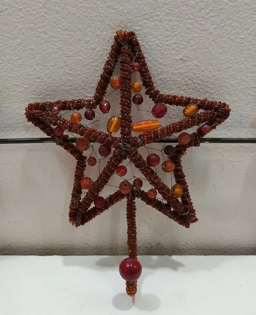 Vintage beaded orange stars  hanging wall 3 hooks 3