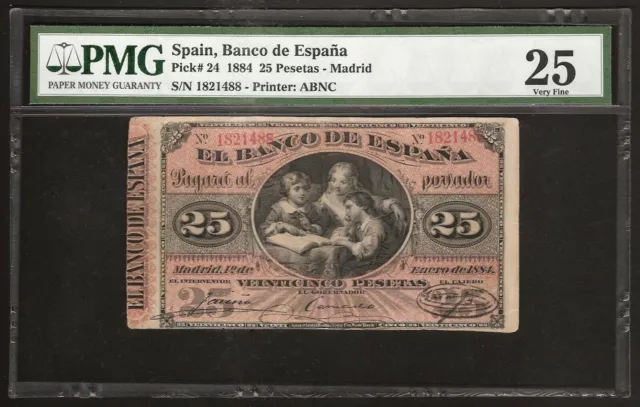 SPAIN Banco de España 25 PESETAS 1884  P:24  VF