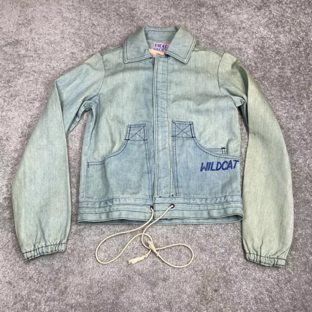 Vintage Faded Glory Jean Jacket Youth Girls 5 Small Blue Wildcat Cotton Full Zip