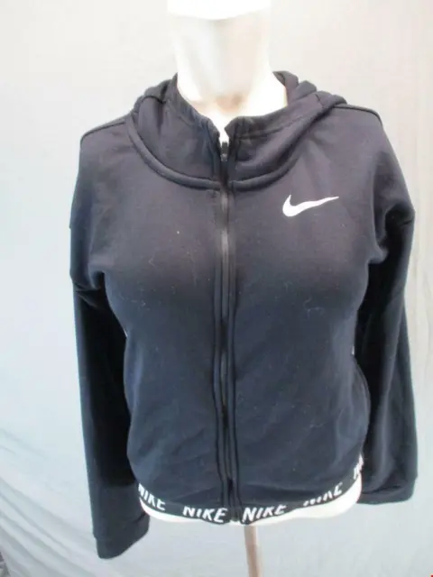 Nike Size L(12-14) Girls Black Athletic DriFit Long Sleeve Full Zip Hoodie T876