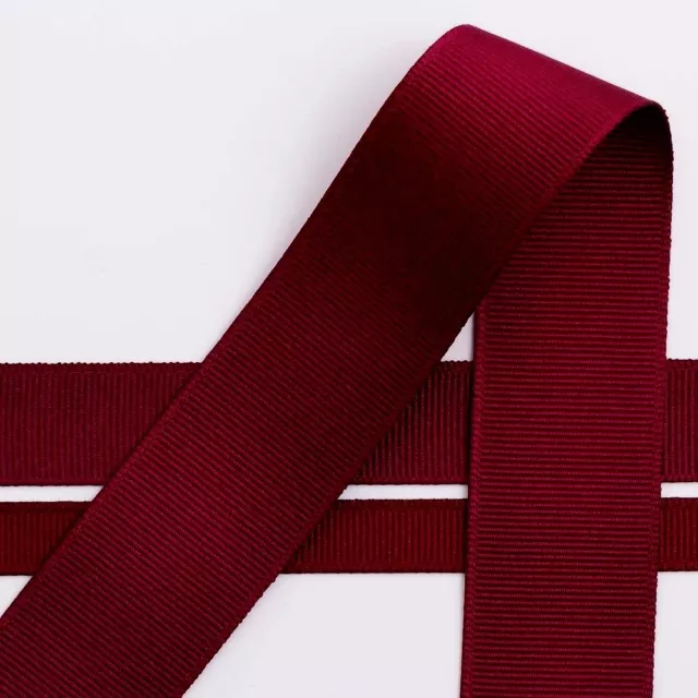 Burgundy Grosgrain Ribbon & Dot Spot. Full Reel 25m (Length) 10mm 25mm Widths
