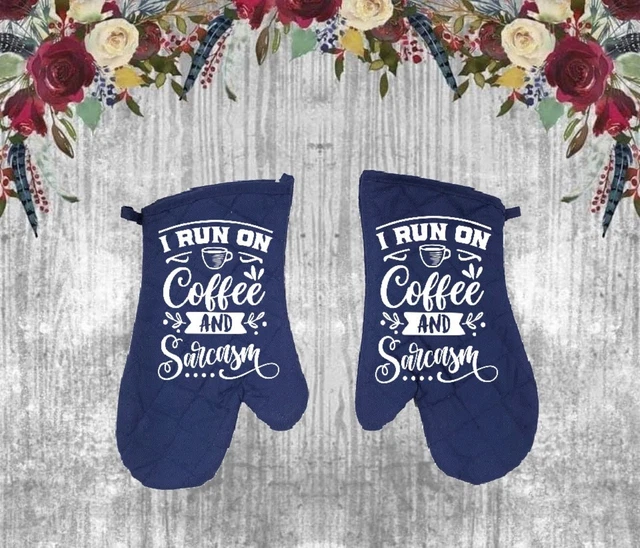 Juego de 2 - Guantes de horno de algodón acolchados - Azul - Corro con café y sarcasmo - Regalo