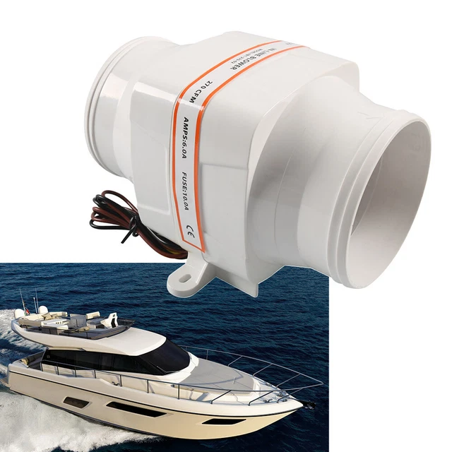 4 Inch 12V 270CFM 6 Blade White Marine Boat Bilge In-Line Air Blower Boat
