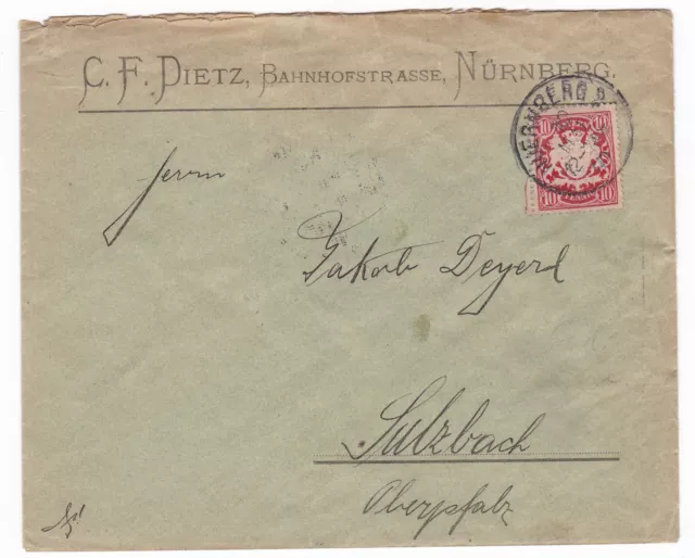 AD Bayern Brief EF 56 Nürnberg 10.Mai.1899 nach Sulzbach