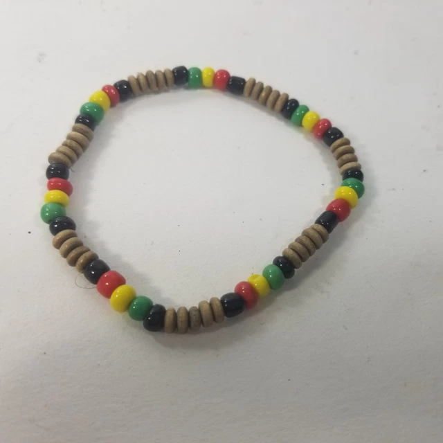 Colorful Wooden Bead Stretch Bracelet Jamaican Rasta