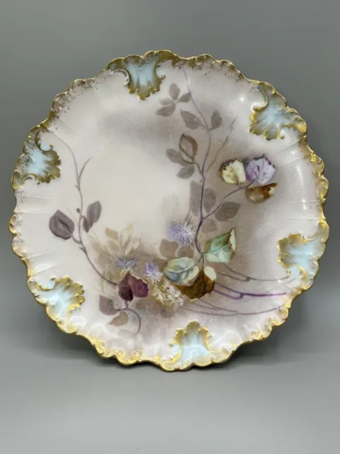 Limoges France L.B.H Hand Painted Dinner Plate Porcelain Floral Gold Rim 9”