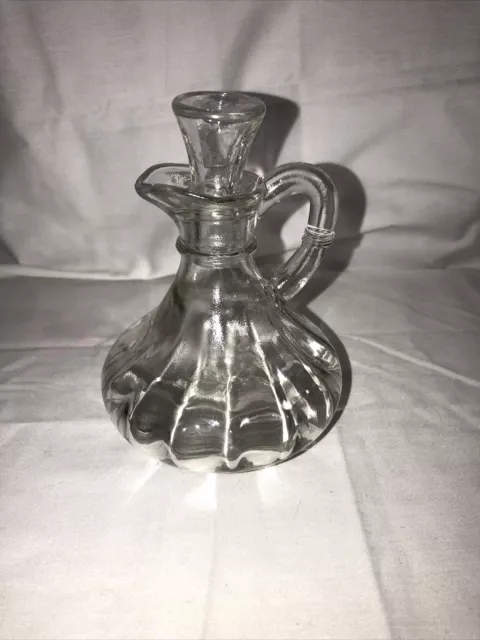 Vintage Hazel Atlas Clear Glass Oil And Vinegar Cruet Mid Century With Stopper